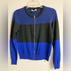 Women’s Wool Blend Sweater, Medium, Front Zipper, Blue/Black, Banana Republic
